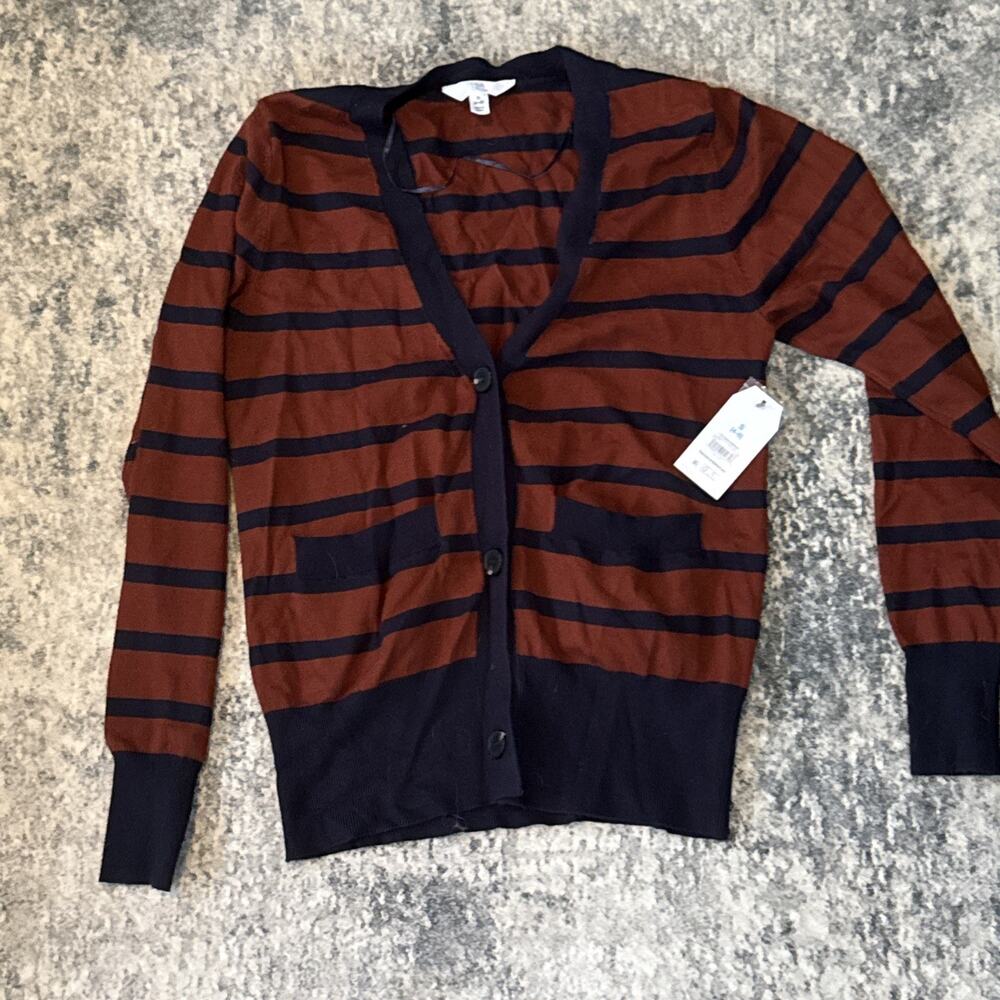 Time And True Long Sleeve Button Up Orange And Black Strips Size Small
